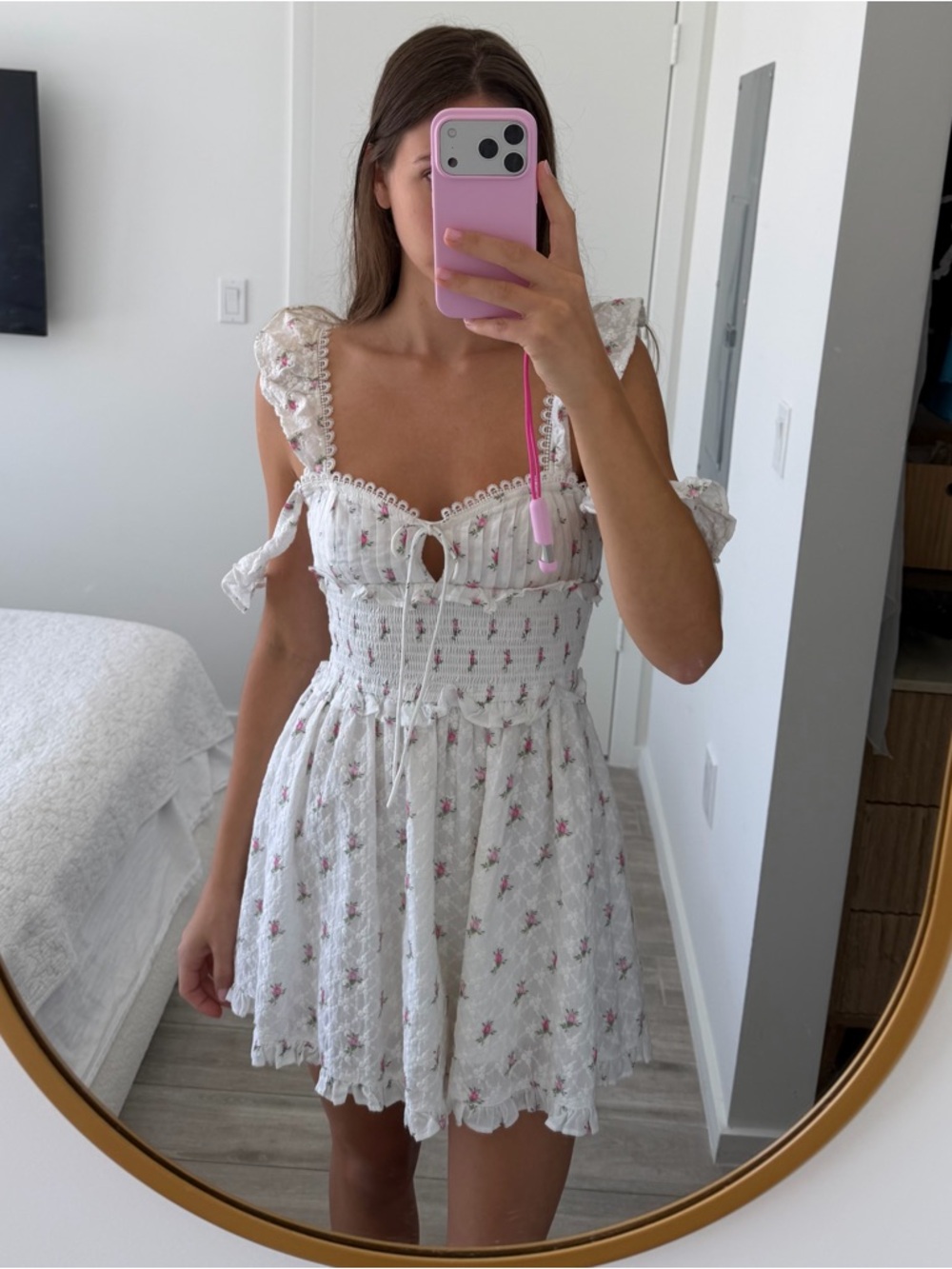 For Love & Lemons Mini Dress with Pink Floral Print